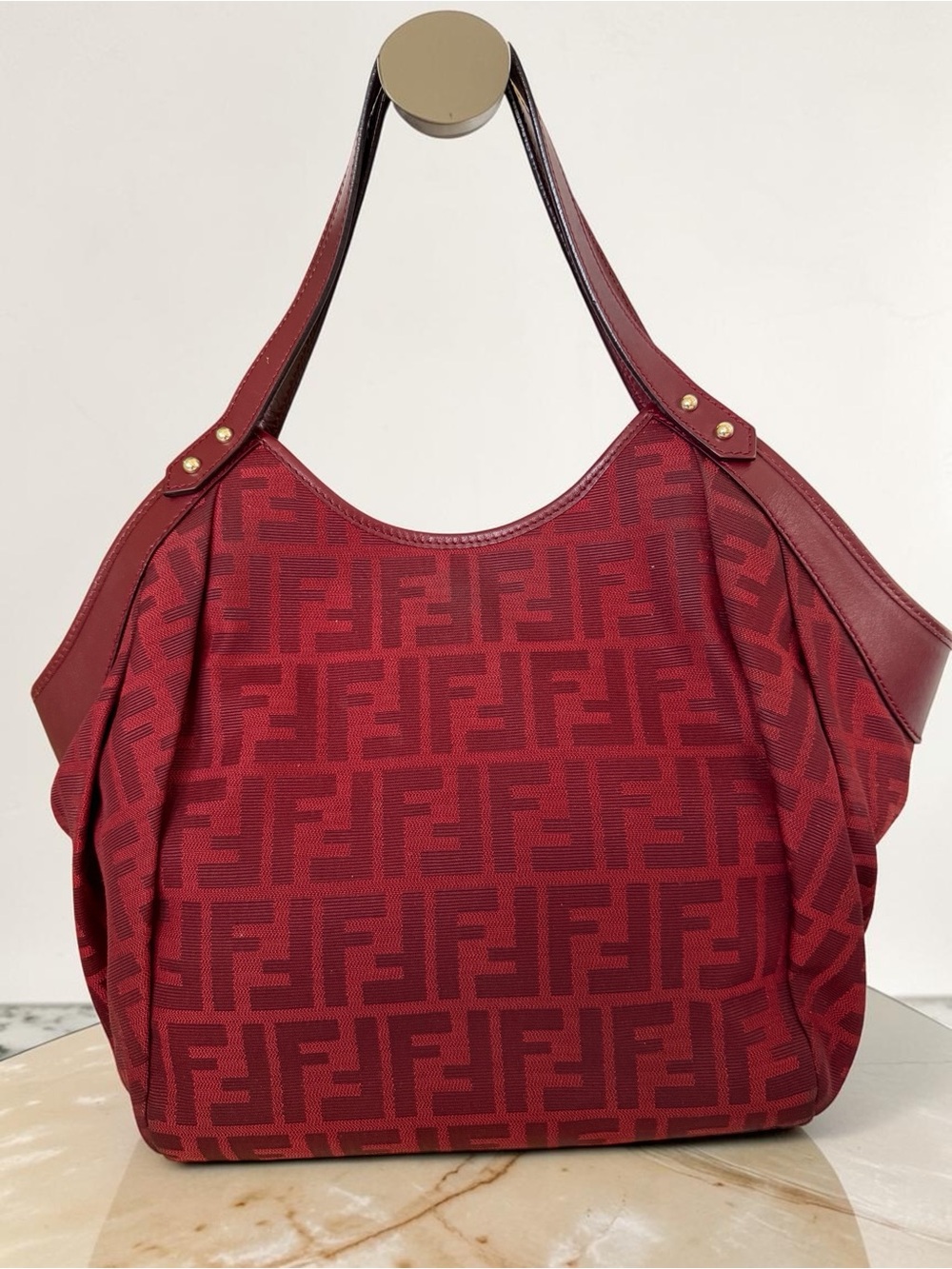 Fendi Red Zucca Canvas and Leather Borsa Chef Tote. - Picture 2 of 13